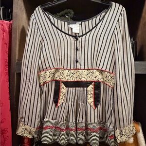 Sportmax Black and White Striped Blouse with Floral Accents
